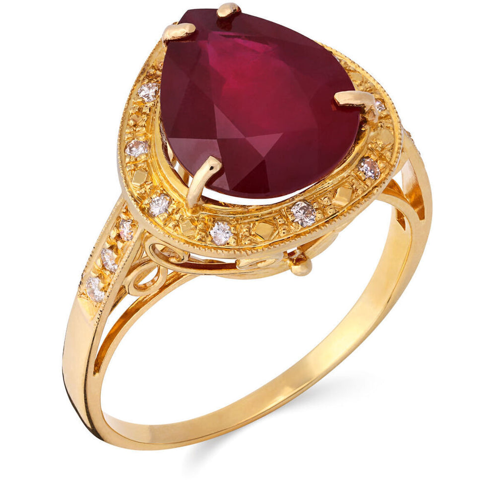 Anel em Ouro Amarelo de Rubi Gota com Diamantes