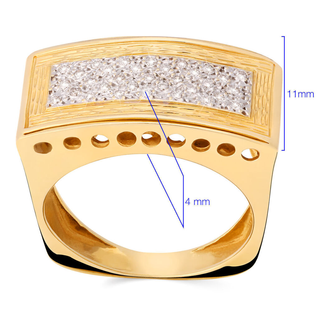 Anel em Ouro Amarelo 18k Retangular com Diamantes