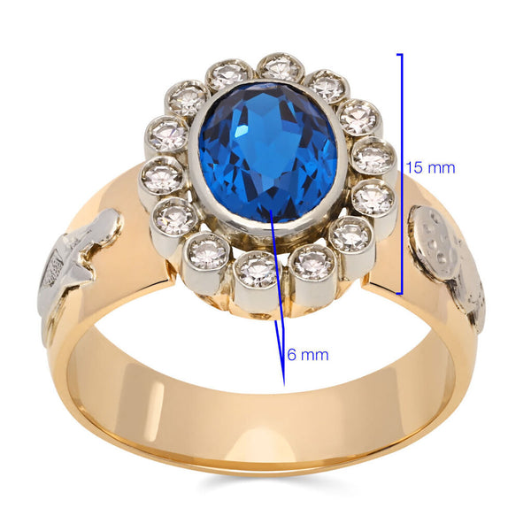 Anel em Ouro Amarelo 18k Formatura Pedra Azul Sintética