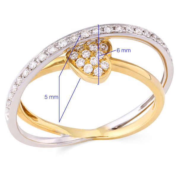Anel em Ouro Amarelo e Ouro Branco com Coração e Diamantes