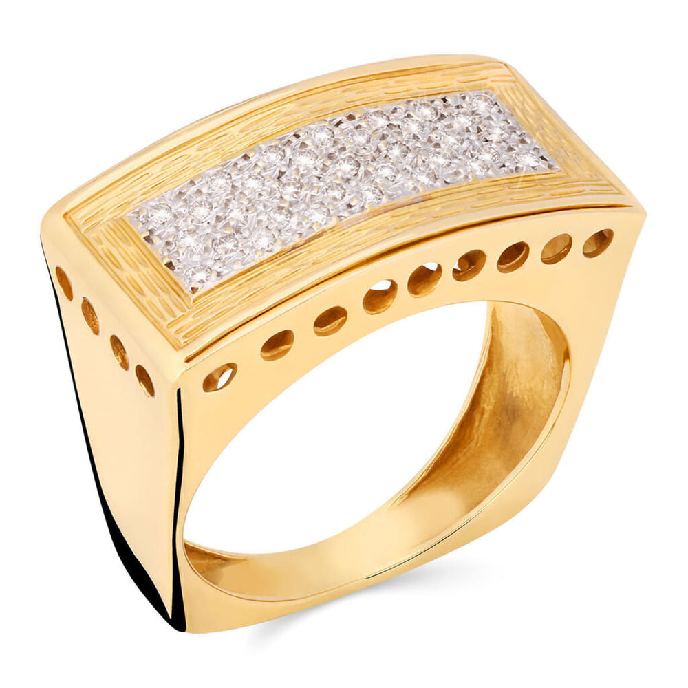 Anel em Ouro Amarelo 18k Retangular com Diamantes