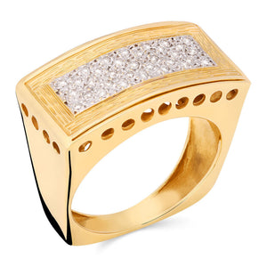 Anel em Ouro Amarelo 18k Retangular com Diamantes
