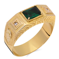 Anel em Ouro Amarelo 18k Formatura Obsidiana Esmeralda e Zircônias
