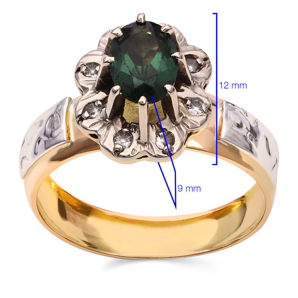 Anel em Ouro Amarelo 18k Formatura Pedra Sintética Verde e Branca