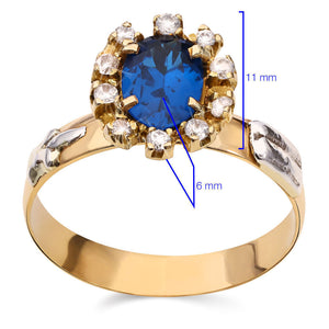 Anel em Ouro Amarelo 18k Formatura Pedras Sinteticas Azul e Brancas
