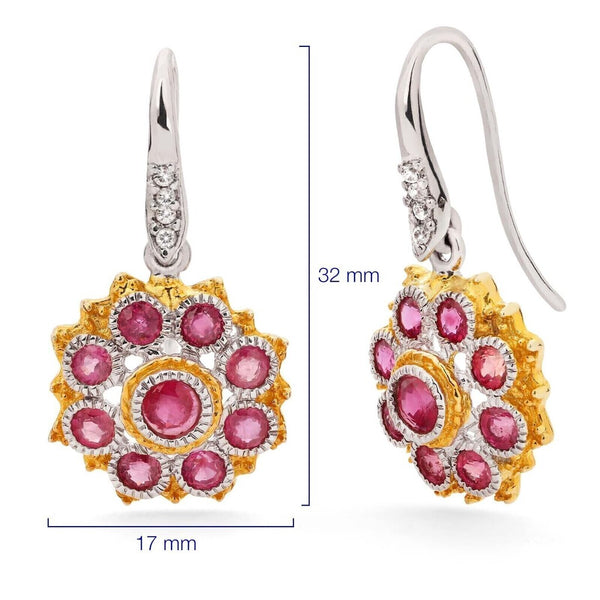 Anel e Brinco Linha Premium em Prata 925 Flor com Rubis