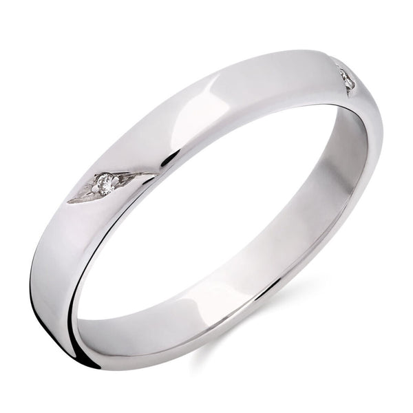 Aliança em Ouro Branco 18k com 2 Diamantes