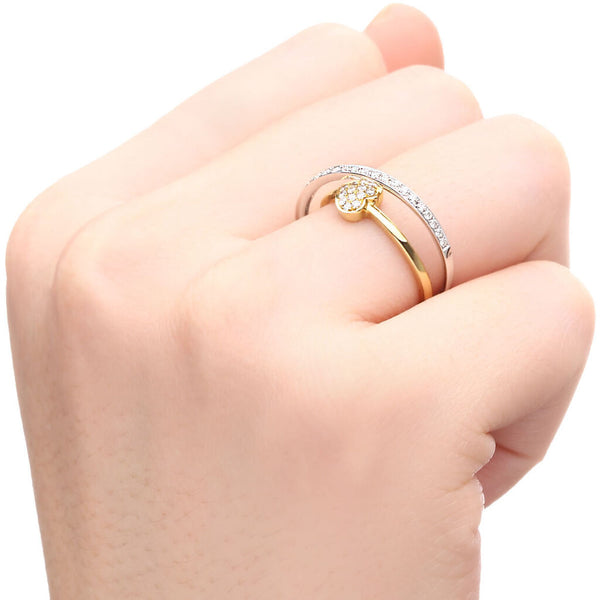 Anel em Ouro Amarelo e Ouro Branco com Coração e Diamantes