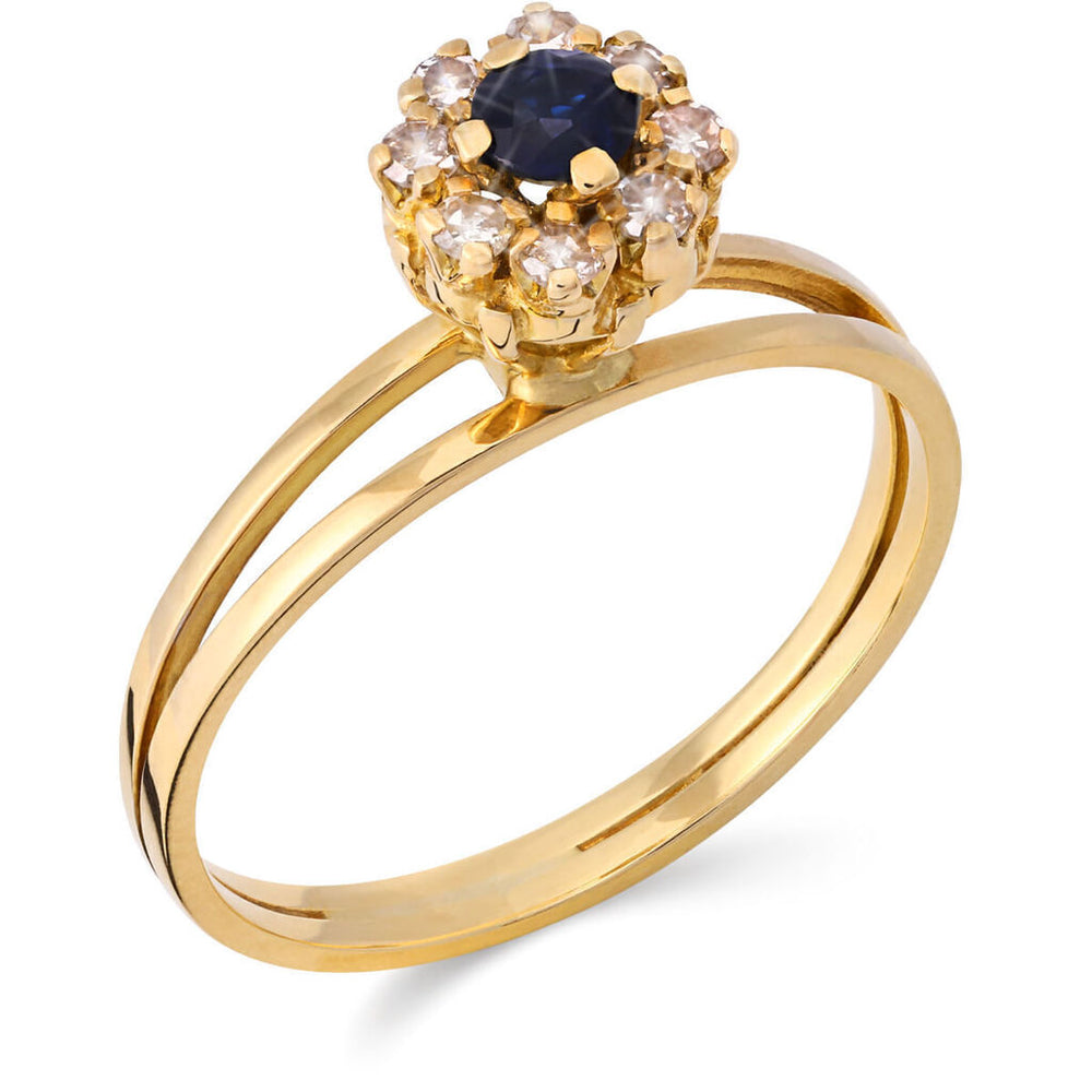 Anel em Ouro Amarelo Chuveiro de Safira com Diamantes