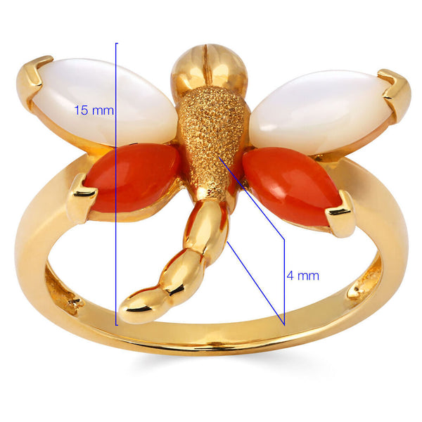 Anel em Ouro Amarelo 18k Libelula com Madre Perola e Jasper