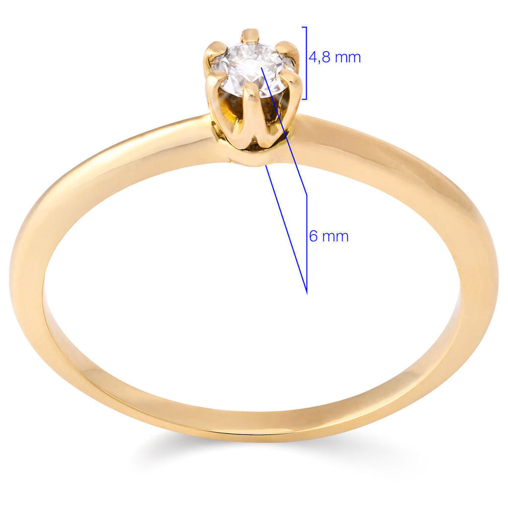 Anel em Ouro Amarelo 18k Solitário com Diamantes VS1