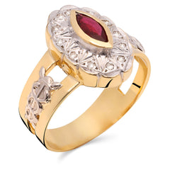 Anel em Ouro Amarelo 18k de Formatura com Rubi e Diamantes