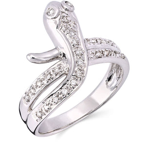 Anel de Ouro Branco Serpente com Diamantes