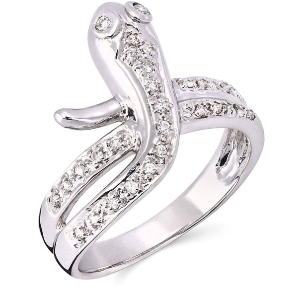Anel de Ouro Branco Serpente com Diamantes