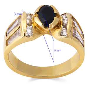 Anel em Ouro Amarelo com Zircônia Negra  e Zircônias Baguetes