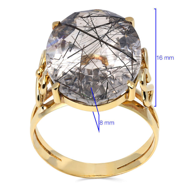 Anel em Ouro Amarelo 18k com Cristal Rutilado Oval