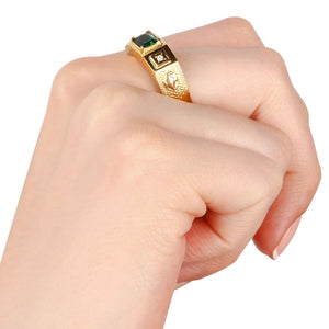 Anel em Ouro Amarelo 18k Formatura Obsidiana Esmeralda e Zircônias