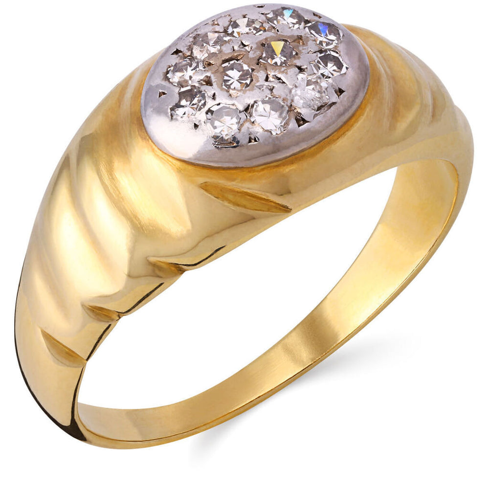 Anel em Ouro Amarelo Com Detalhe em Ouro Branco e Diamantes