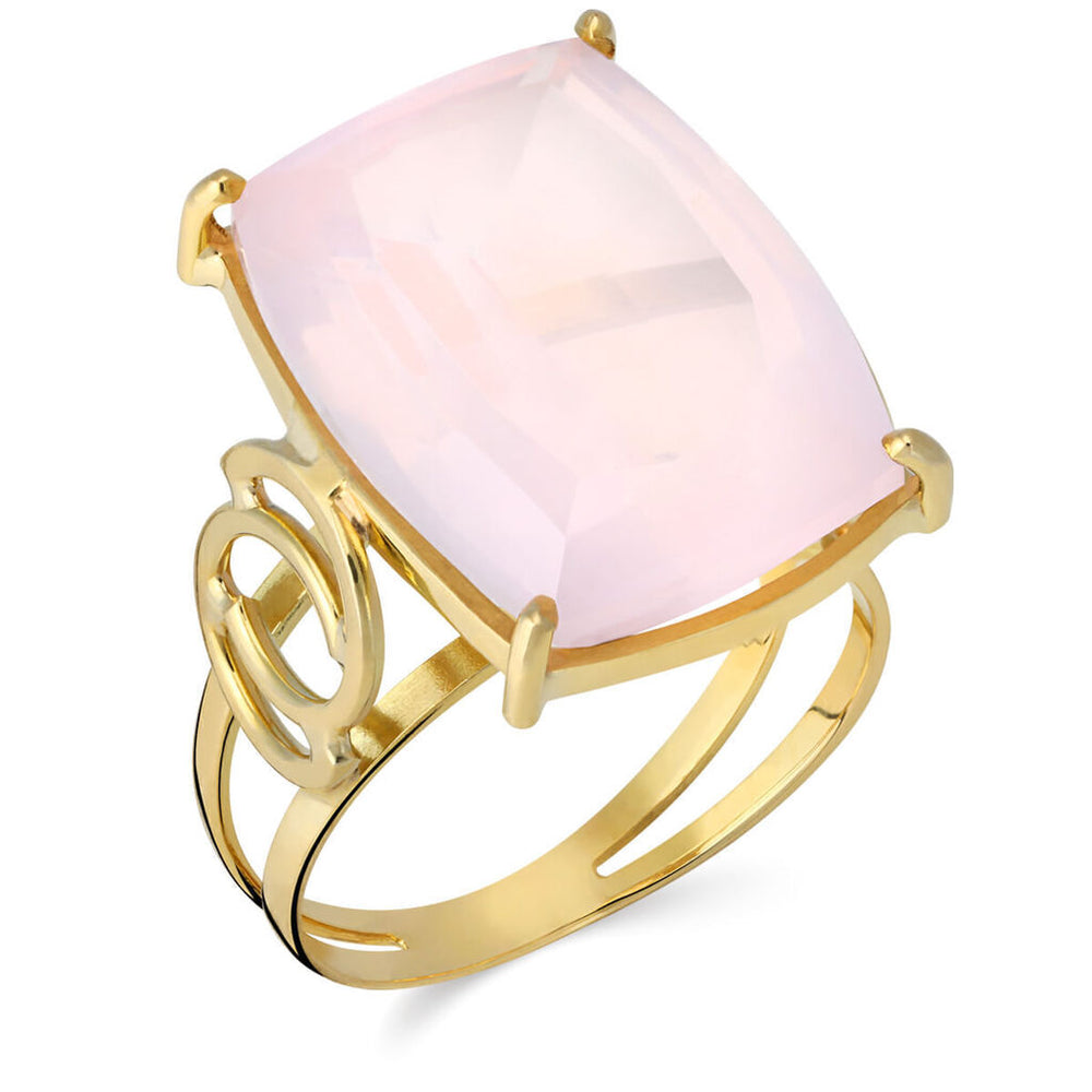 Anel em Ouro Amarelo 18k com Quartzo Rosa