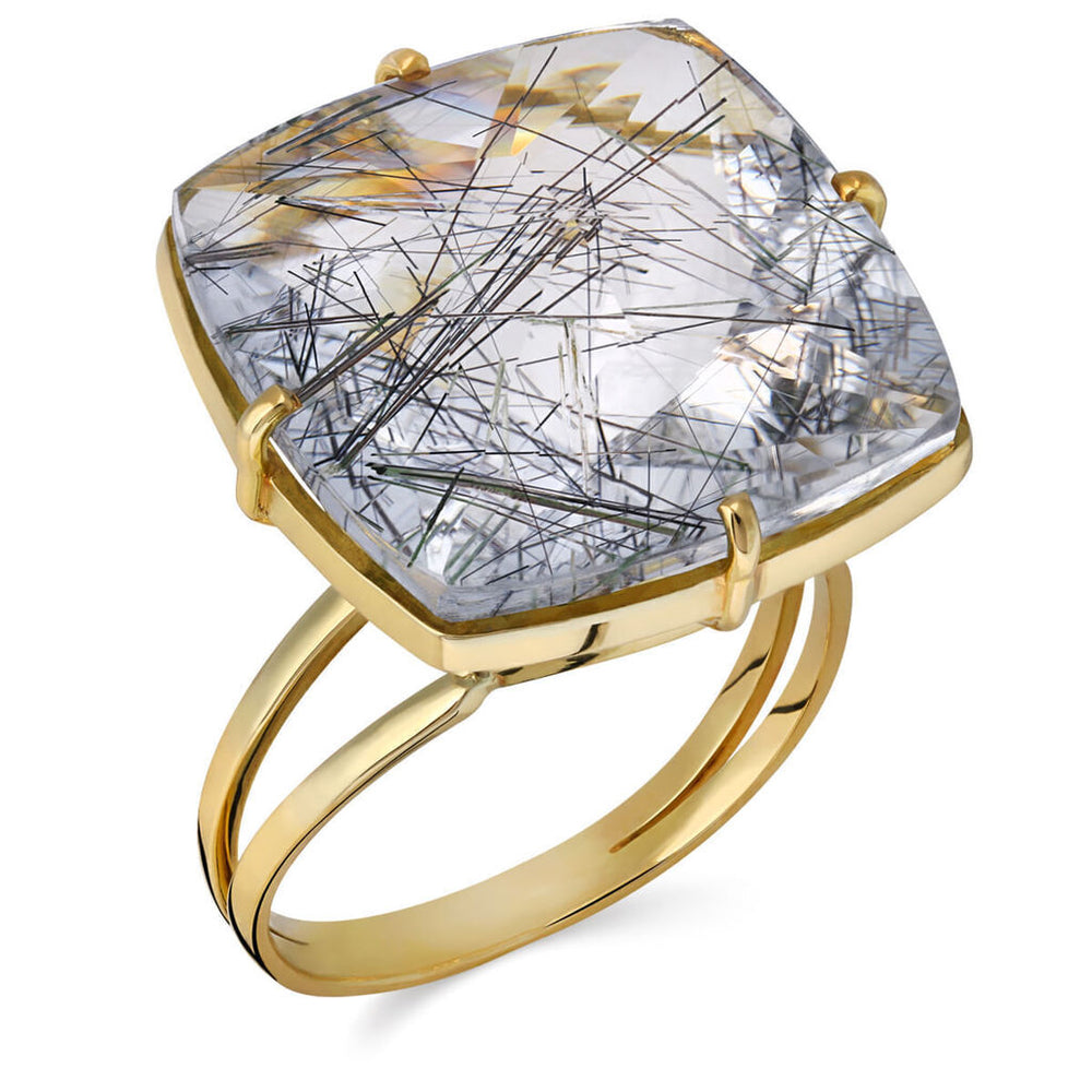 Anel em Ouro Amarelo 18k Quartzo Rutilado