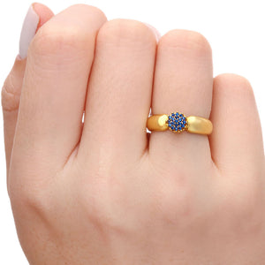 Anel em Ouro Amarelo Chuveiro com Pedra Azul Sintética