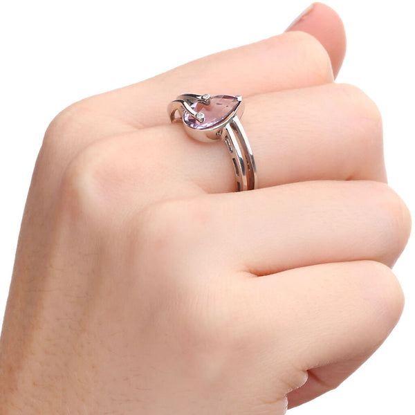 Anel em Ouro Branco  com Ametista e Diamantes