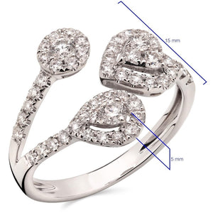 Anel de Ouro Branco 18k Coração, Gota e Circulo com Diamantes