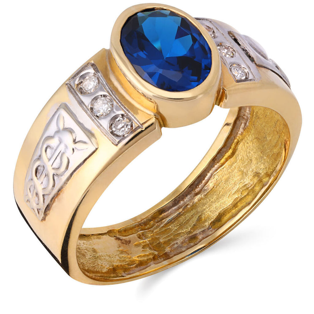 Anel em Ouro Amarelo de Pedra Azul Sintética Oval