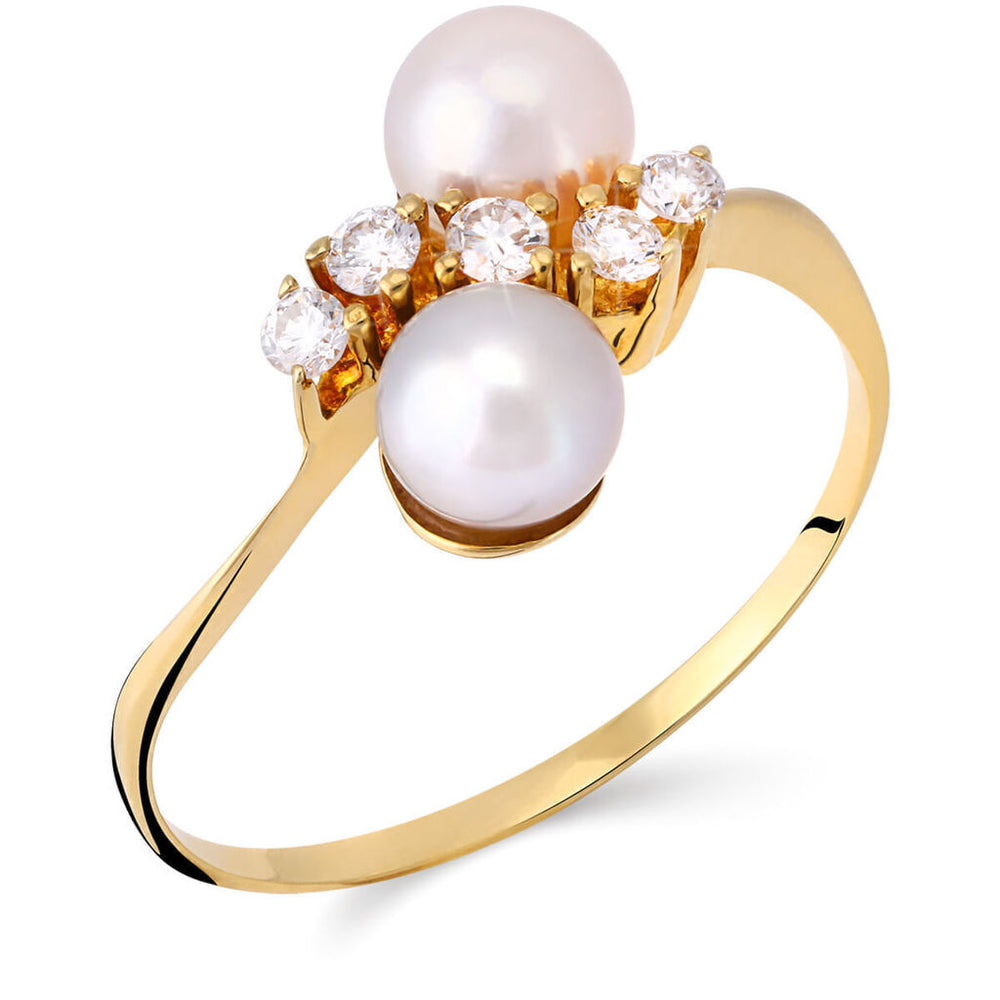 Anel em Ouro Amarelo de  Pérola com Diamantes