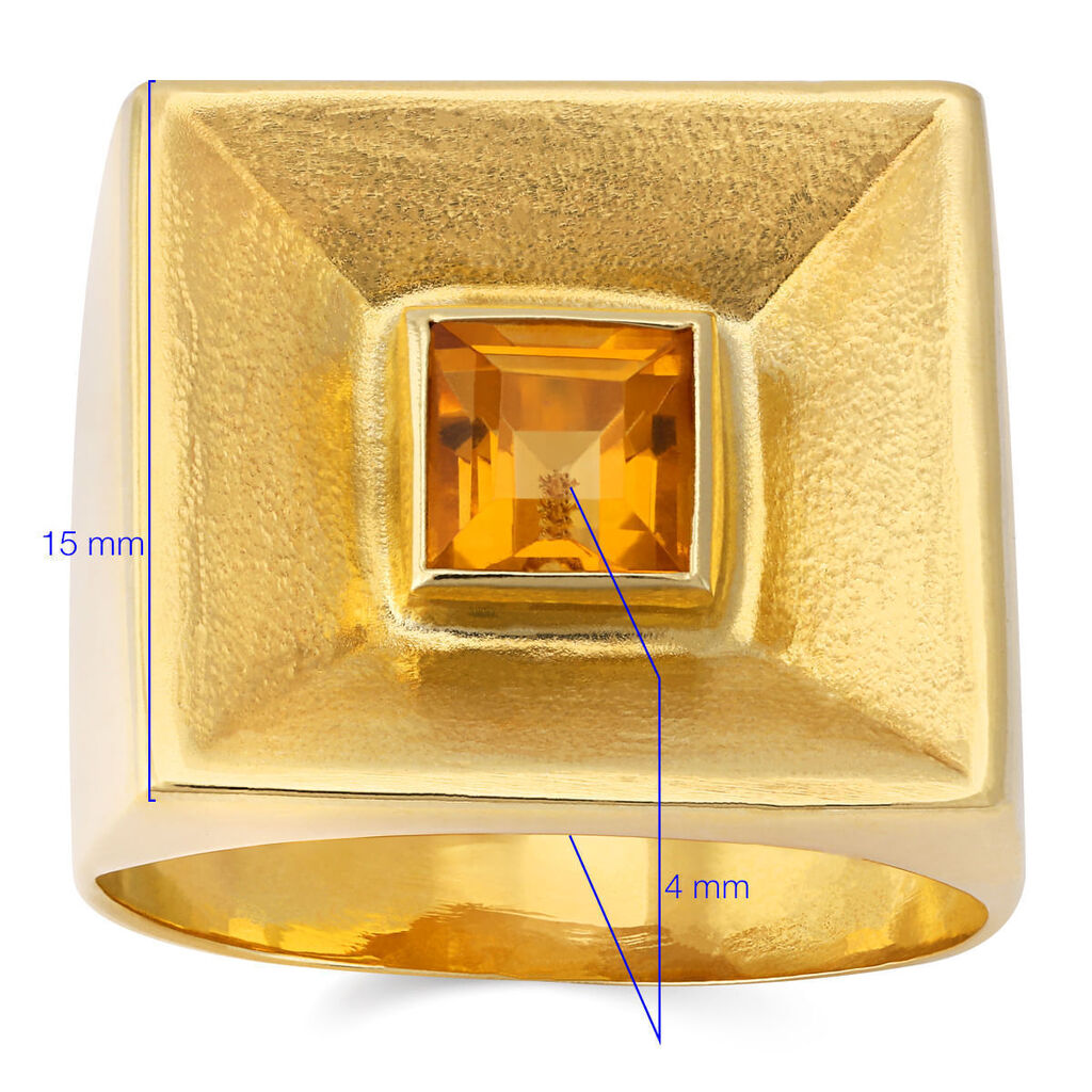 Anel em Ouro Amarelo de Citrino Quadrado