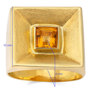 Anel em Ouro Amarelo de Citrino Quadrado