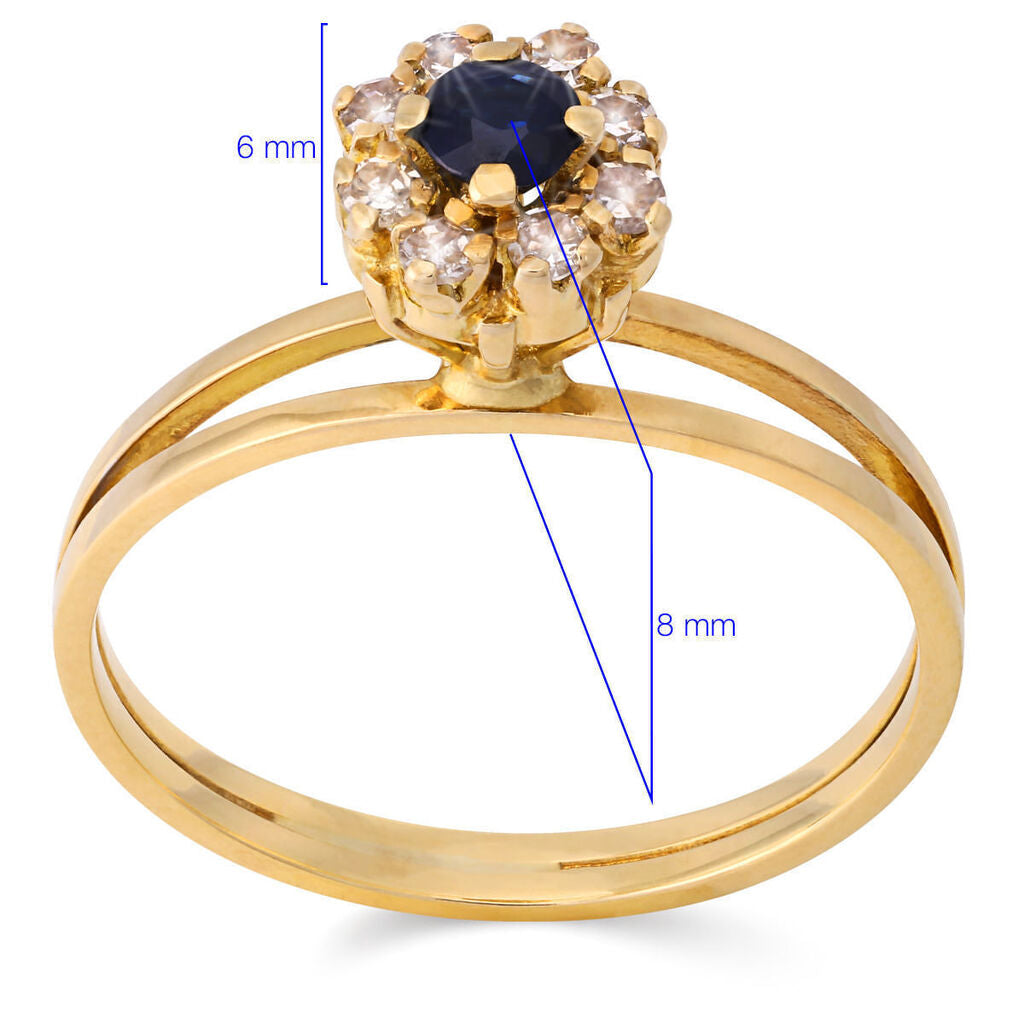 Anel em Ouro Amarelo Chuveiro de Safira com Diamantes