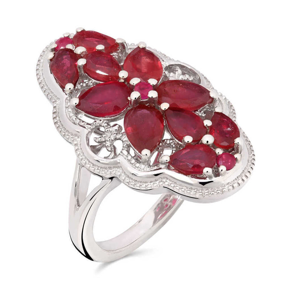 Anel de Prata 925 Floral com Rubis