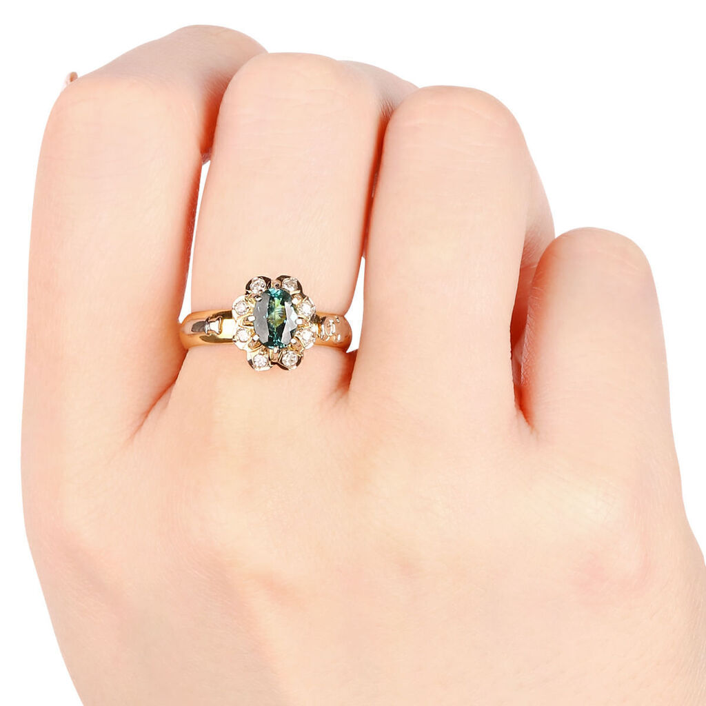 Anel em Ouro Amarelo 18k Formatura com Turmalina Verde e Diamantes