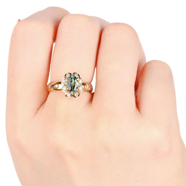 Anel em Ouro Amarelo 18k Formatura com Turmalina Verde e Diamantes