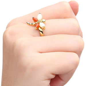 Anel em Ouro Amarelo 18k Libelula com Madre Perola e Jasper