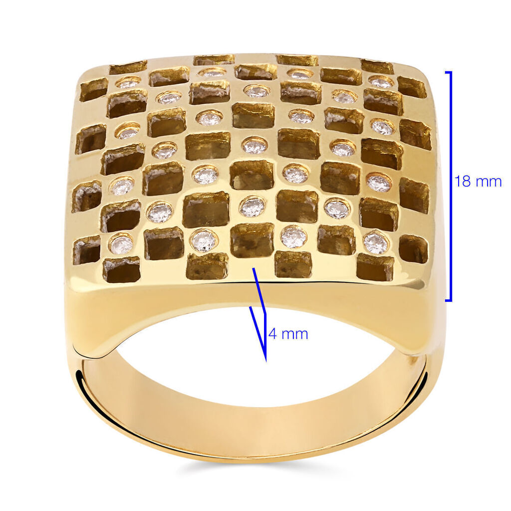 Anel em Ouro Amarelo 18k Quadrado com Diamantes