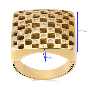 Anel em Ouro Amarelo 18k Quadrado com Diamantes