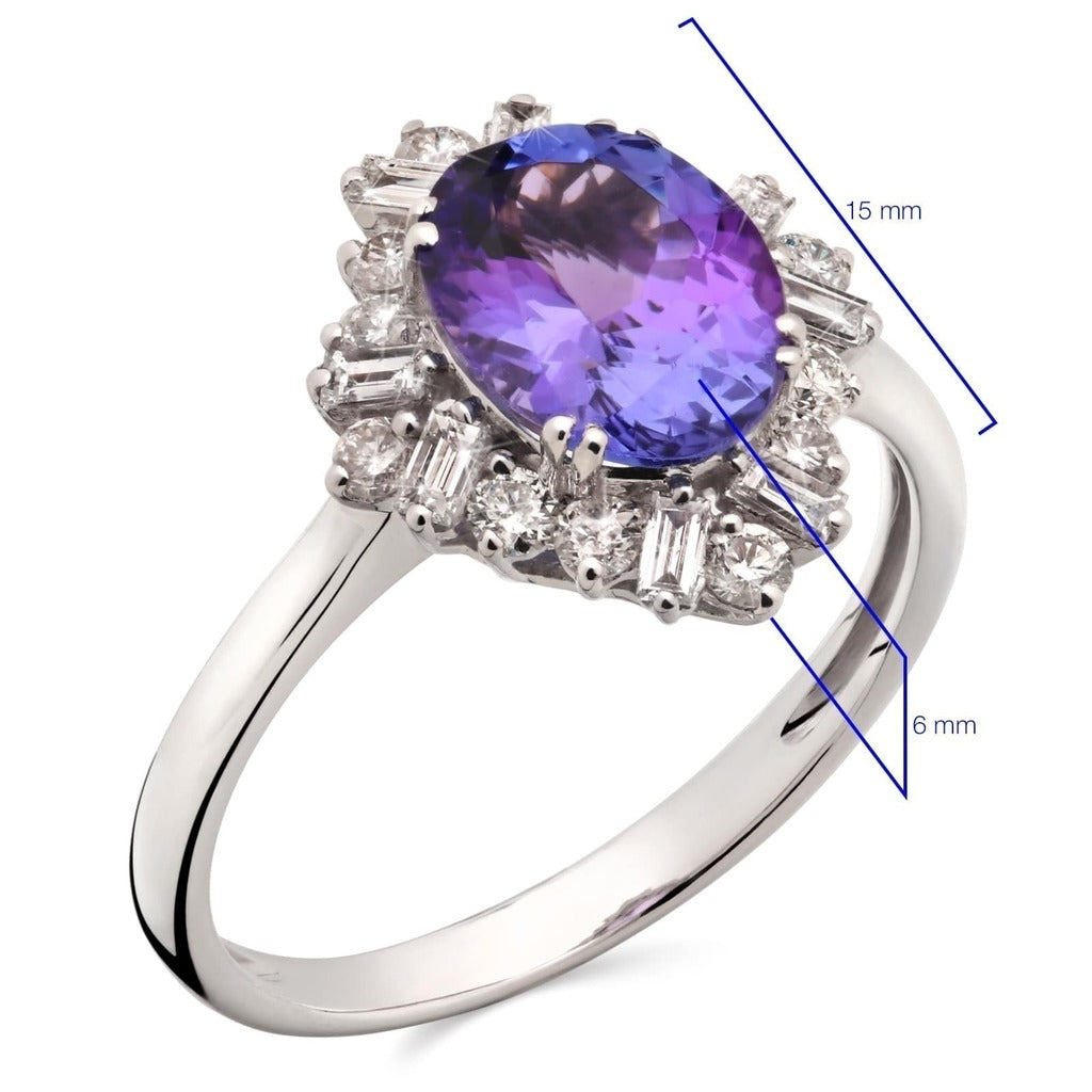 Anel de Ouro Branco 18k com Tanzanita e Diamantes