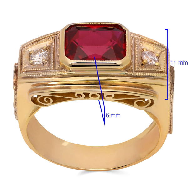 Anel em Ouro Amarelo 18k de Formatura De Direito Pedra Sintética Vermelha e Diamantes