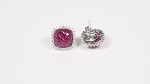 Par de Brinco em Ouro Branco 18k com Rubis e Diamantes 