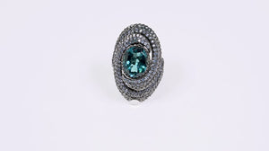 Anel de Prata Luxo com Topazio London Blue, Safiras Azul 10,91 cts