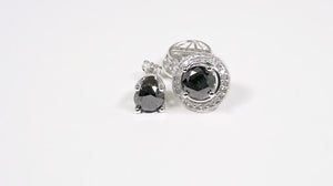 Par de Brinco Em Prata 925 com Diamantes Brancos e Negros 