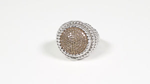 Anel em Prata 925 Redondo com Diamantes Champanhes