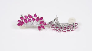Par de Brinco em Ouro Branco 18k Ear Cuff com Rubis e Diamantes