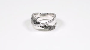 Anel de Prata X com Diamantes Negros e Brancos Aprox. 25 pts