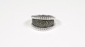 Anel em Prata com Diamantes Verdes Aprox 25 pts