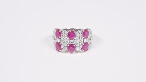 Anel em Ouro Branco 18k com Rubis e  Diamantes