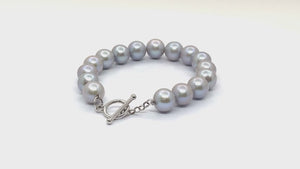 Pulseira em Prata 925 com Pérolas Cinza 11 mm