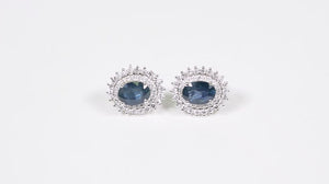 Par de Brinco em Ouro Branco 18k com Safiras Azuis e Diamantes Brancos